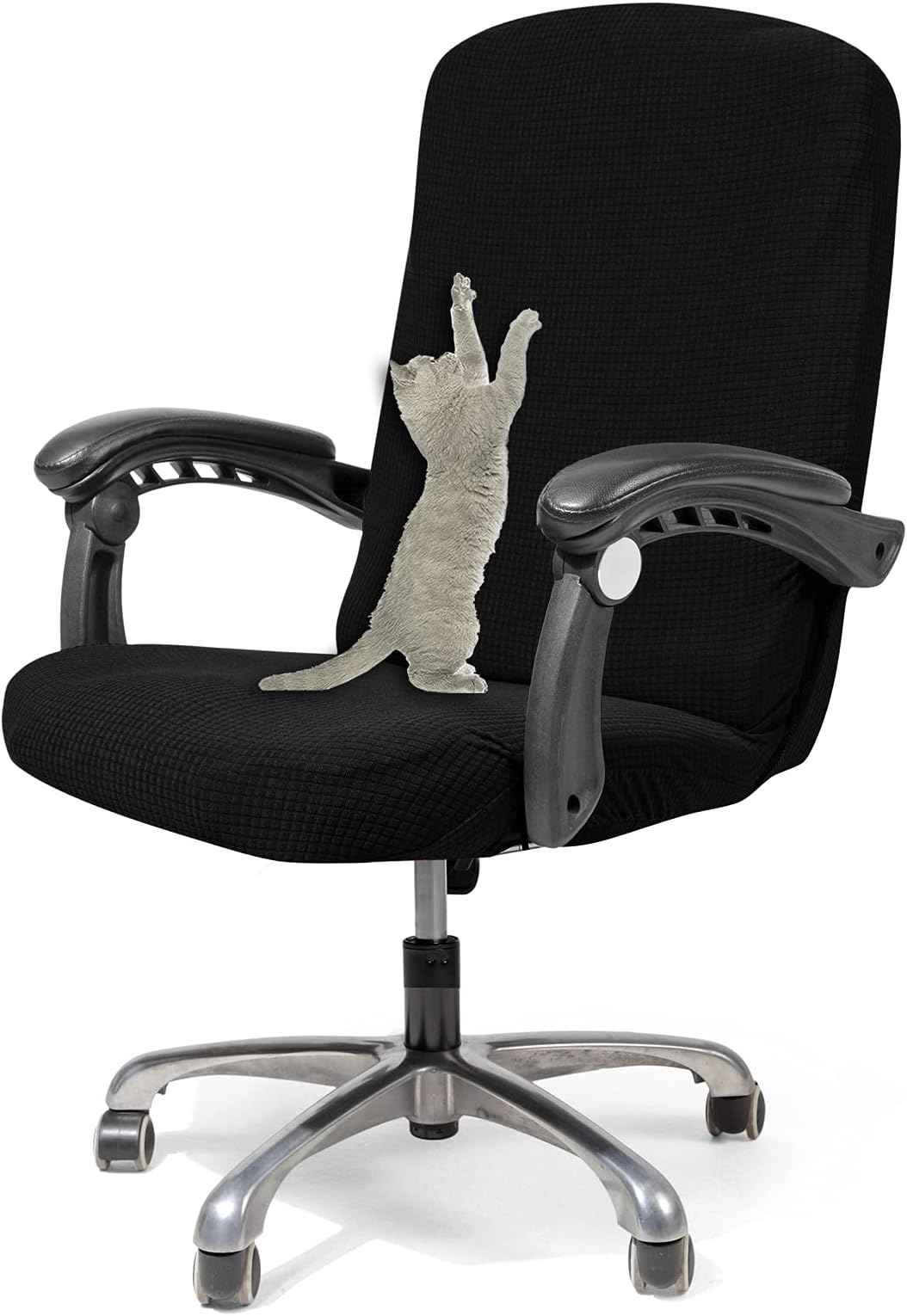 WOMACOOffice Chair Cover, Jacquard Computer Office Chair Covers Water-Repellent Universal Boss Chair Covers Modern Simplism Style High Back Chair Slipcover (Black, Large)