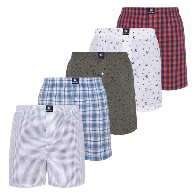 Men's Boxer 5 Pack Cotton Boxer Shorts, Comfy Cotton Boxers for Man, Printed & Plaid Multi-color Boxers, Sleepwear
