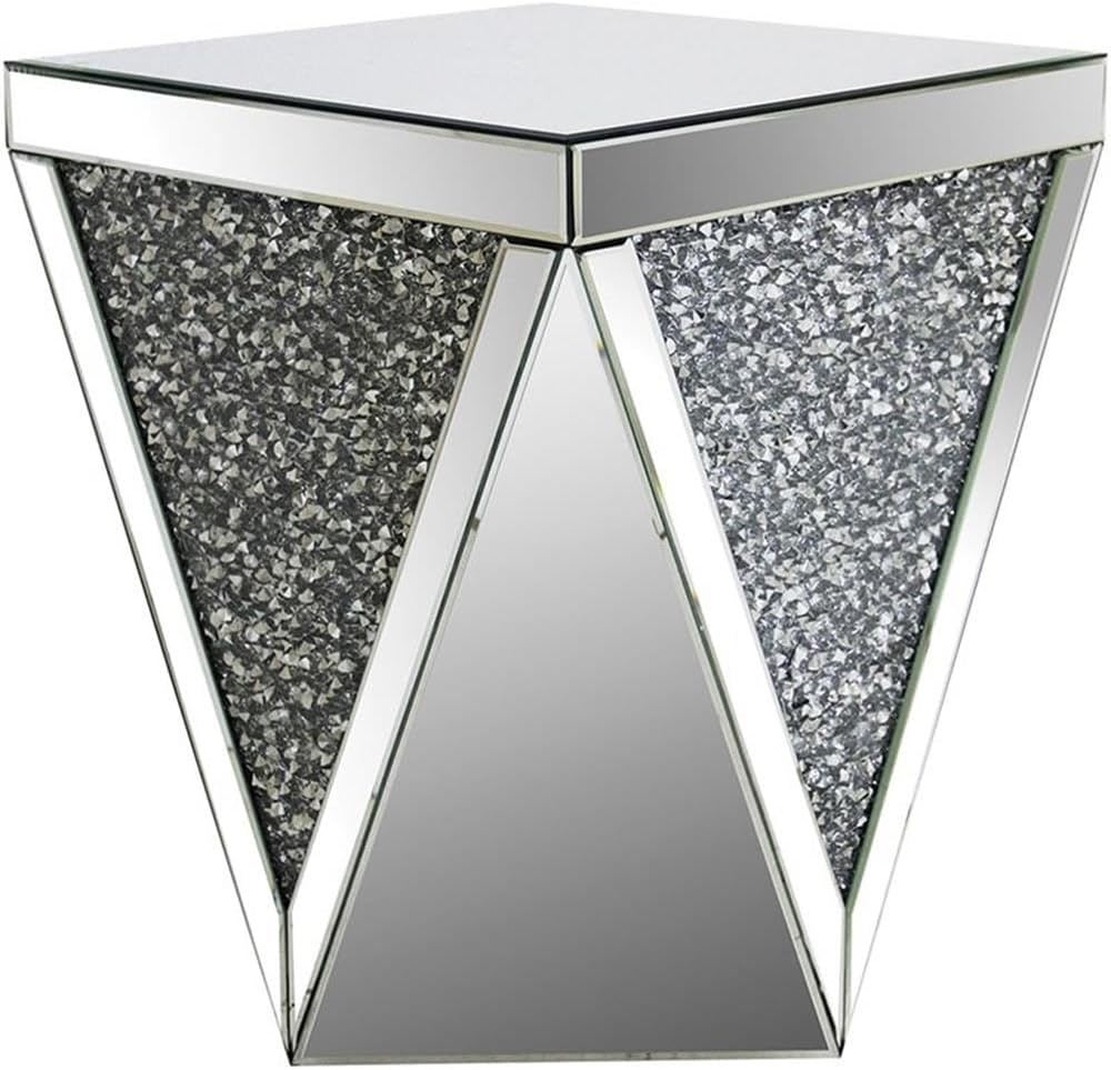 Acme Furniture Noralie 19" Square Mirrored Accent End Table in Silver/Black