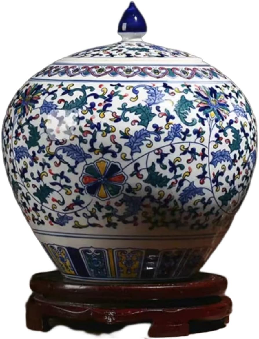 Vase Tabletop Decorative Classic Ceramic Vases for Art Decoration Chinese Retro Porcelain with Peony Painting 26×23cm