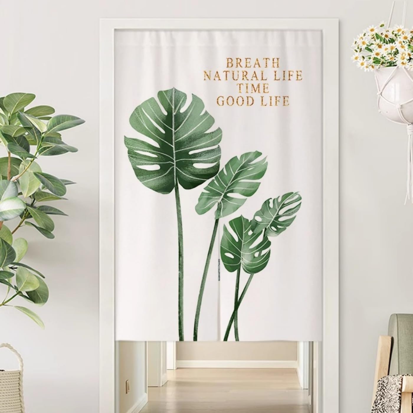Guest Ruyunlai M03 Green Plants Japanese Noren Doorway Curtain, 90X150cm