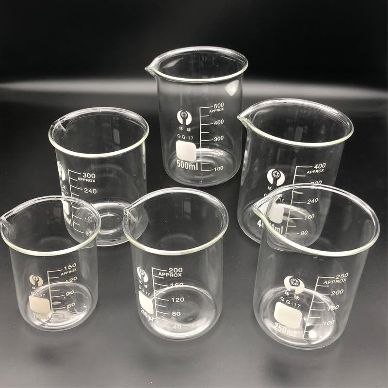 1 Juego de Vaso de Vidrio de Laboratorio borosilicato 3,3 Taza de Cocina de Vidrio de medición de Laboratorio(Set 3)