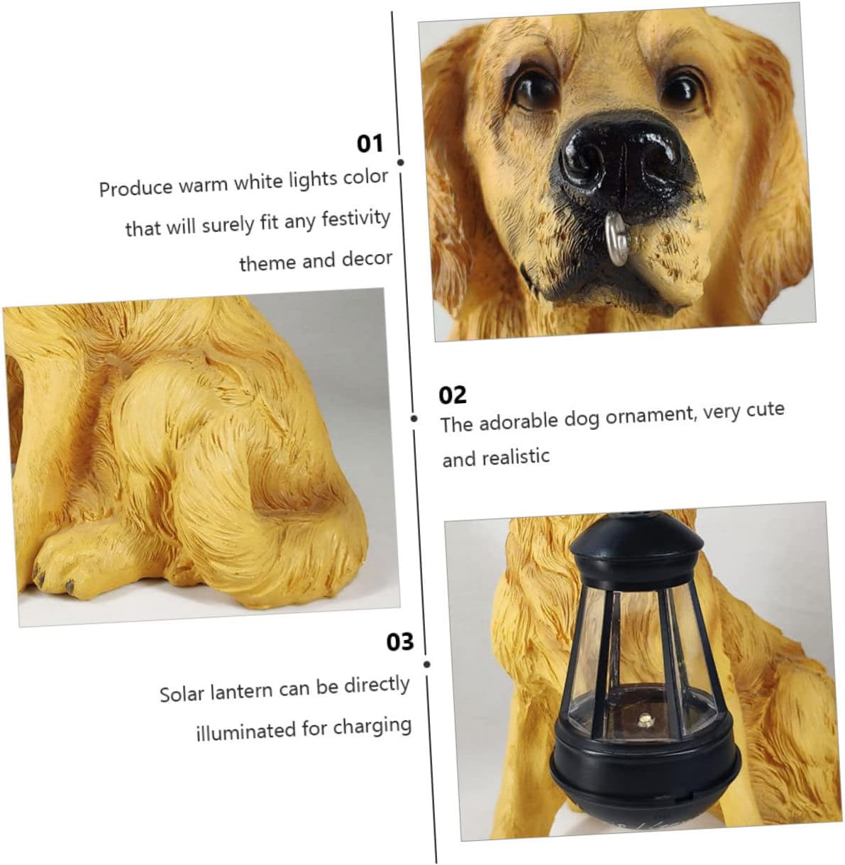 Lovely Dog Solar Lantern Warm Light Resin Dog Ornament for Outdoor Garden Decor Night Light for Patio Lawn Balcony Figurine for Home Decoration