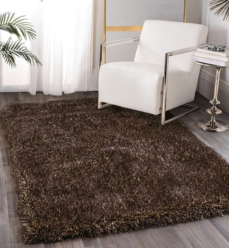 Image of FIASCO Round Shaggy Carpet Plain Fur Rugs Home and Office Sqaure Microfiber 2 Inch Pile Height Back in Canvas Modern Interior Mats 2x2 Feet Brown Gold Mix