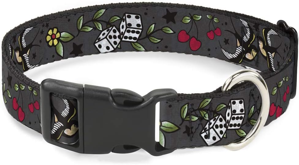 Buckle-Down 18-32" Lucky Close-Up Gray Plastic Clip Collar, Wide Large