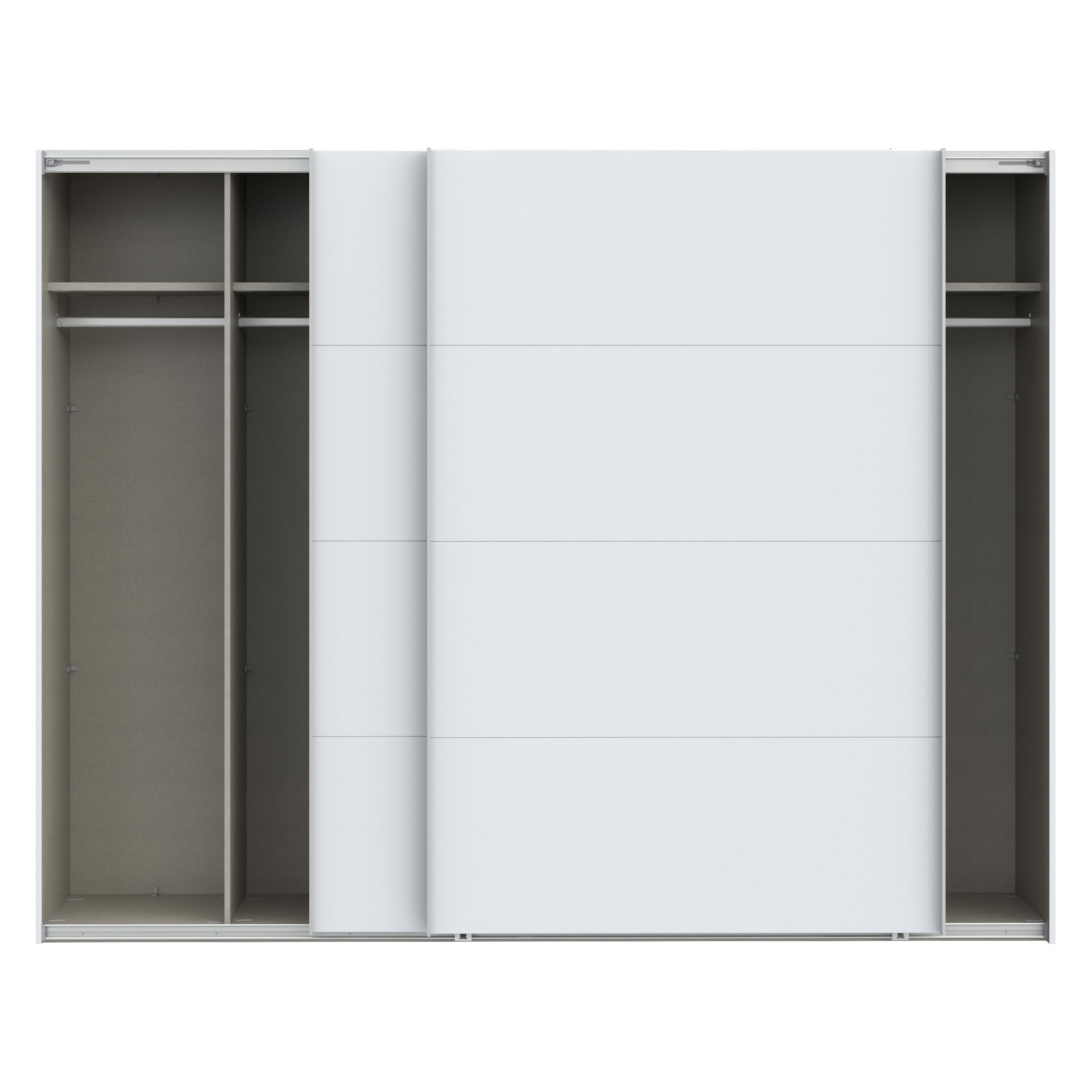 Forte SOPHISTISPACE Kleiderschrank 270, 2-türiger Schwebetürenschrank mit Einlegeböden und Kleiderstange, Weiß, 269,8 cm breit, 210,5 cm hoch, 62,9 cm tief