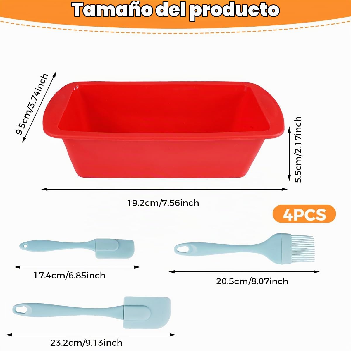 4 Piezas Rectangular Molde Silicona Horno para Hacer Pan Pasteles Tostadas | 19,2 x 9,5 x 5,5 cm Moldes de Silicona para Hornear Pan, Reutilizable Molde Bizcocho Antiadherente con Raspador de Masa
