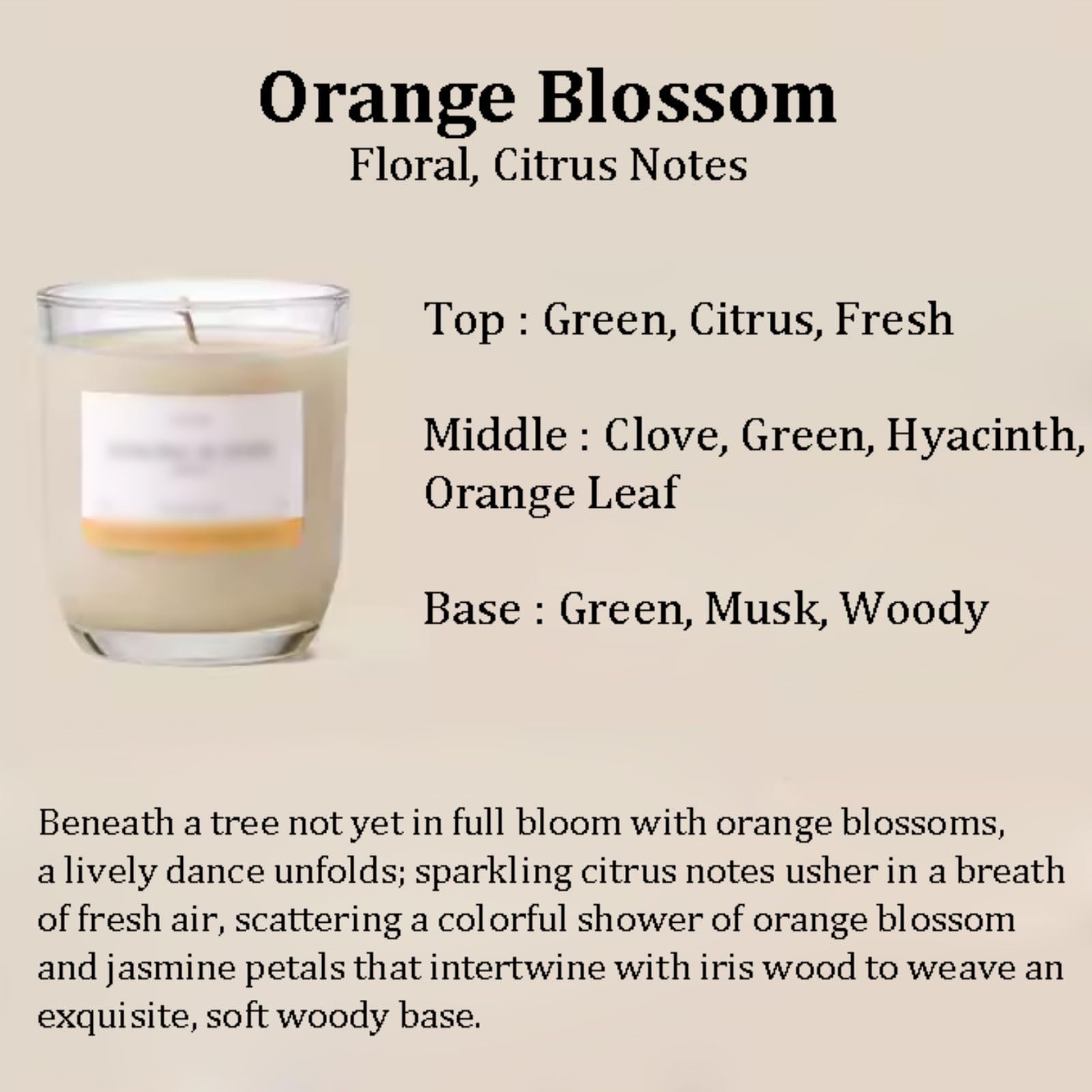 Compacto Velas de cristal de flor de naranja e higo, vela de aromaterapia cilíndrica moderna, vela perfumada reutilizable for aliviar el estrés no es picante(Orange Blossom)