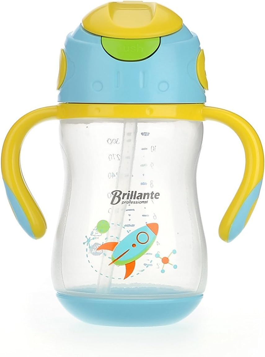 Haier Brillante Baby Straw Cup with Handle, Toddler Kids Trainer Straw Water Cups Straw Bottles, Leak Proof, BPA Free, 10oz / 300ml