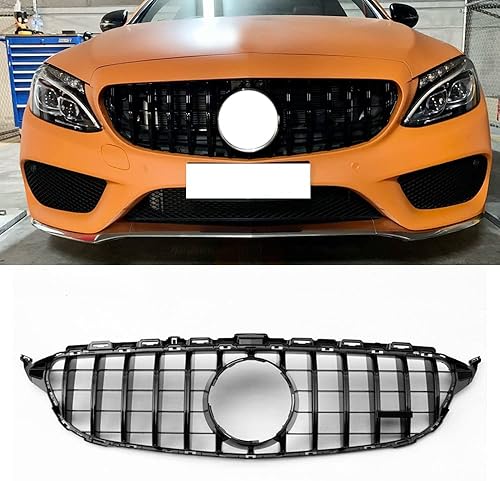 MUCCGQ GT R AMG Style parrilla Parachoques delantero para Mercedes Benz W205 C250 C300 C400 (negro)