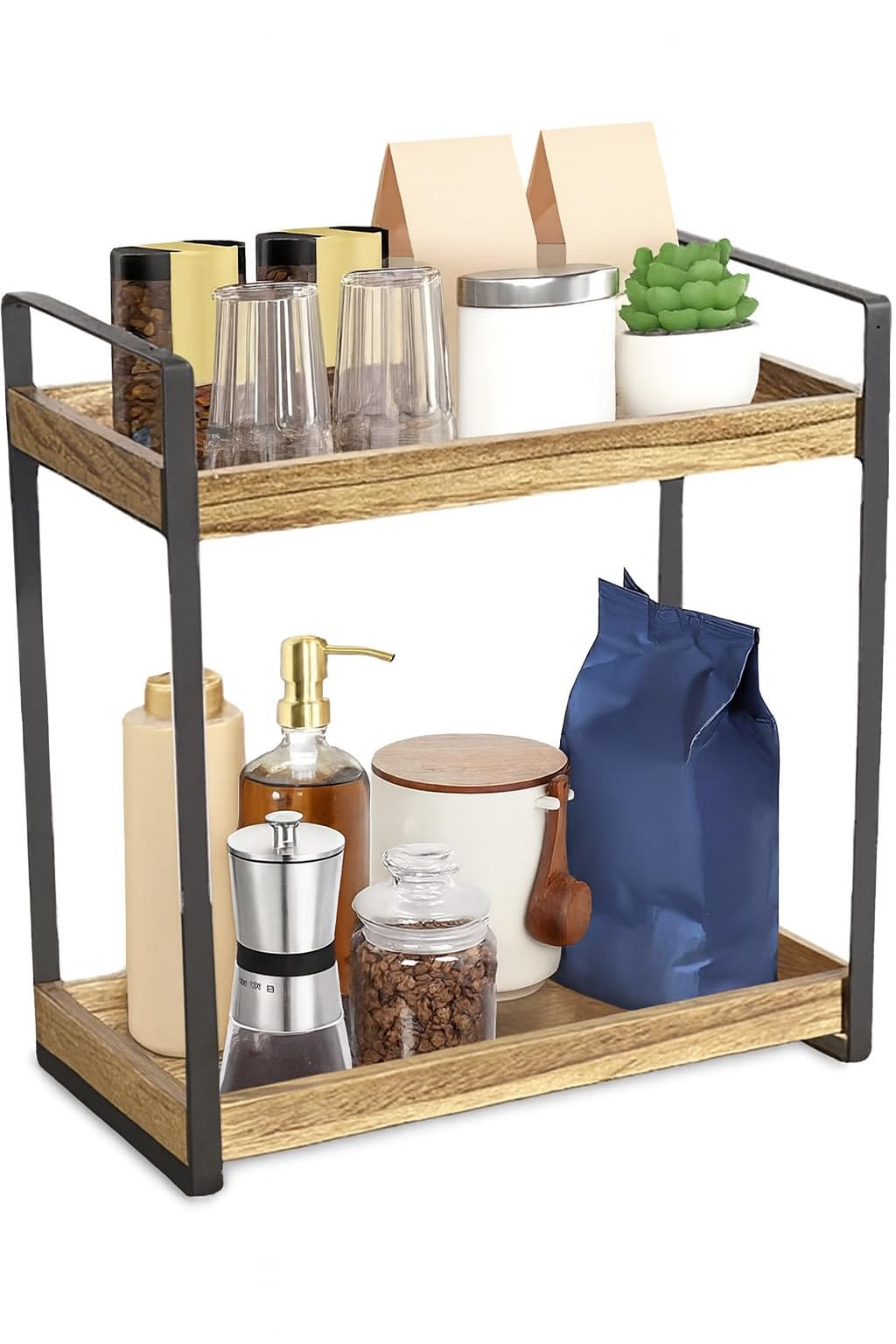Organizer per bar in legno a 2 animali, ideale per conservare spezie da cucina, articoli da toeletta e accessori da caffè per piani d'ufficio