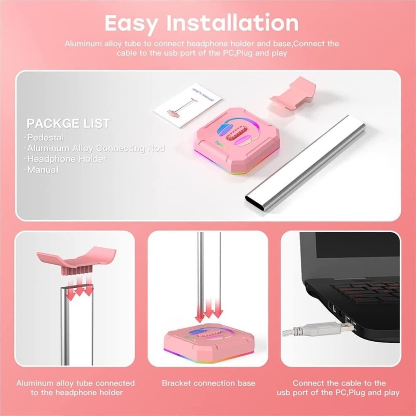 supporto per cuffie, Cuffie da gioco in lega di alluminio Supporto universale for cuffie(Roze)