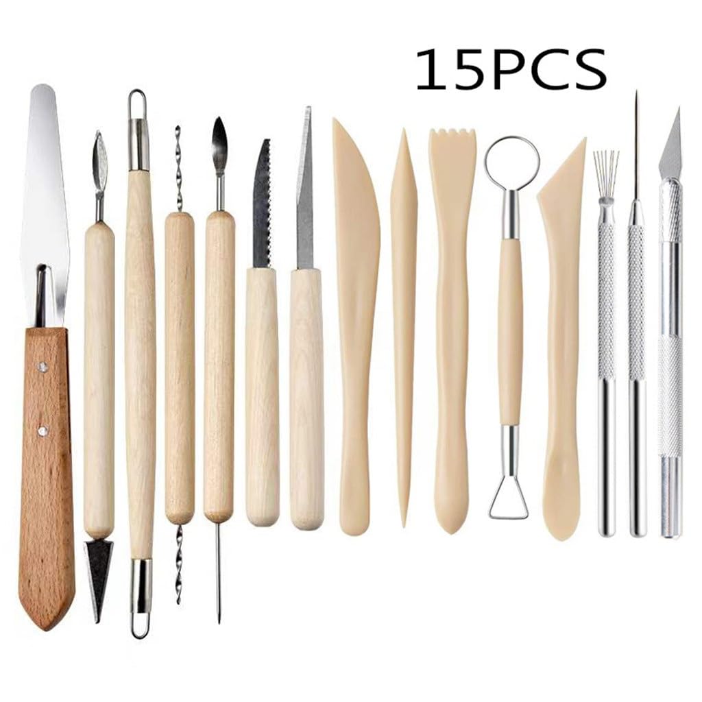 Töpferwerkzeuge, 15 Sets aus Stein, Kunststoff, Ton, Schnitzdetails, Sieben Nadeln, DIY Handschneiden