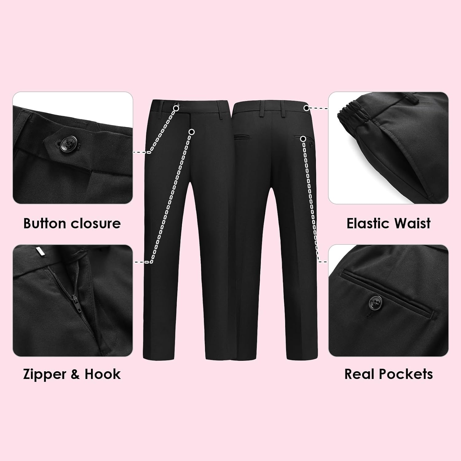 Lamgool Tuxedo Suits for Boys Kids Formal Outfit 4-Piece Set with Sequin Blazer Dress Shirt Black Pants Bow tie Prom Wedding - Image 7