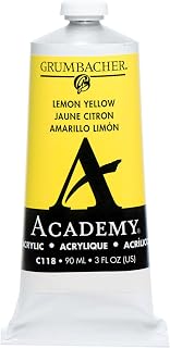 Grumbacher Academy Acrylic Paint, Gloss, 90ml/3 oz Metal Tube, Lemon Yellow