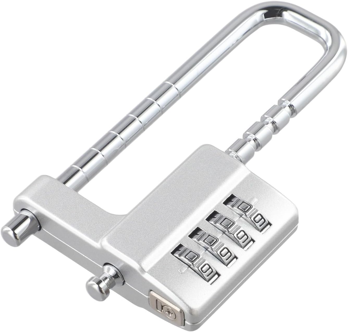 Adjustable U-Shaped Cabinet Lock, Mechanical 4-Digit Combination Padlock File Wardrobe Doors, Alloy Steel Security Handle, Telescopic 42-98mm, Black(Silver)