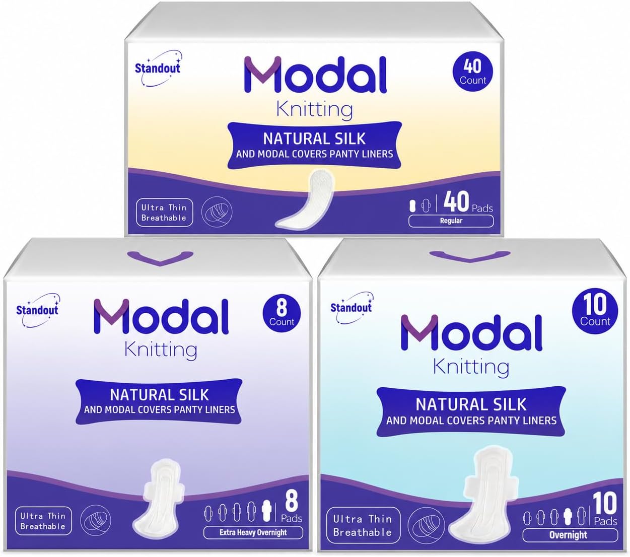 Modal Sanitary Pads for Women with Natural Silk and Modal Cover Day & Night Bundle, Regular 40 & Overnight 10 & EH Overnight 8 (Packaging May Vary)
