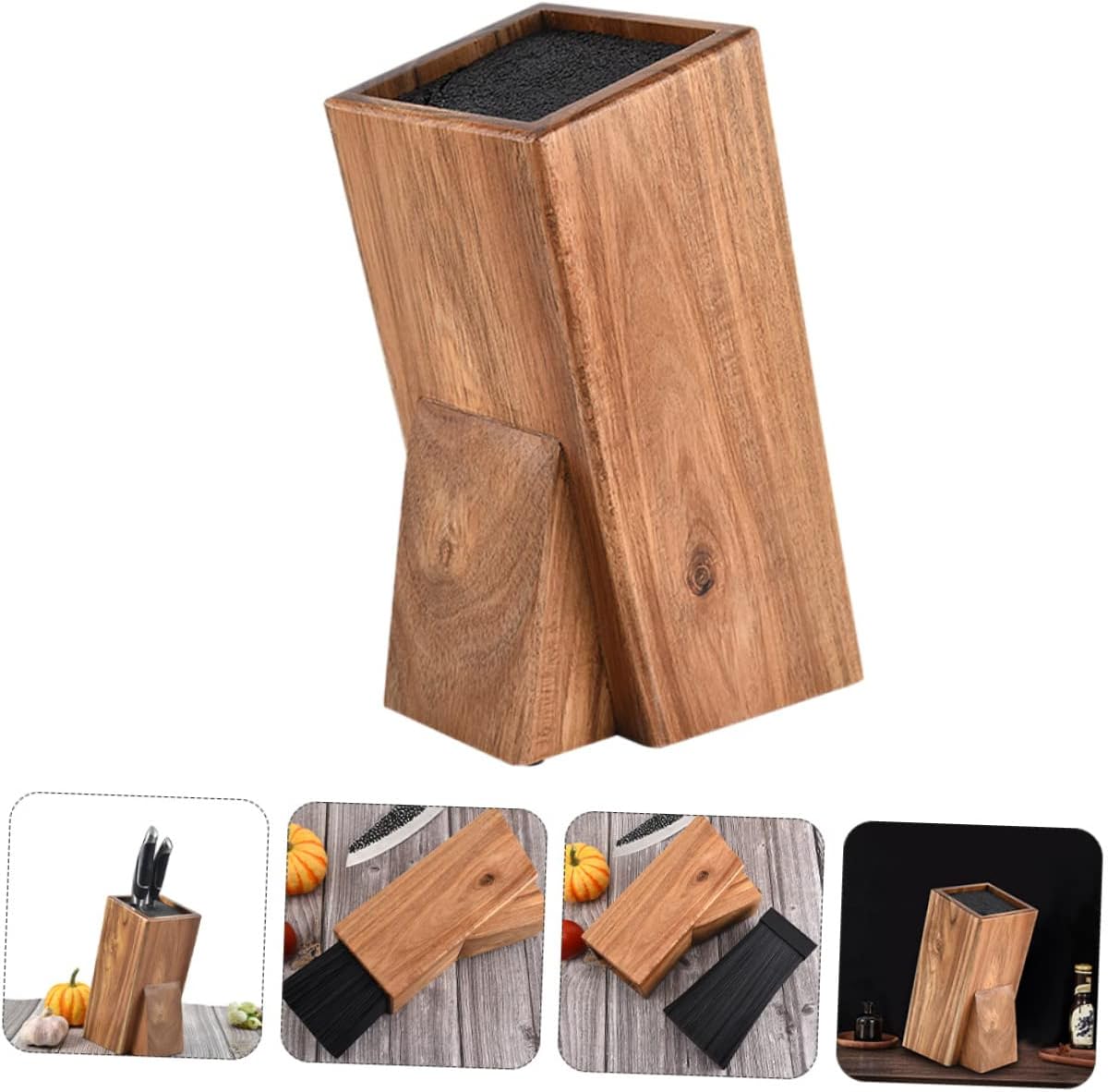 Mikinona 1pc Acacia Wood Knife Storage Rack of Knives for Kitchen Silverware Organizer