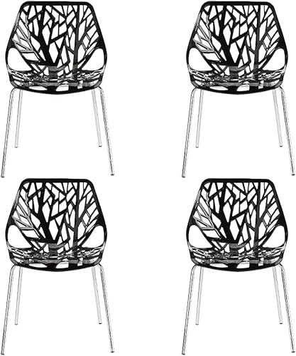 Miniatura 4 de CangLong Sillas de comedor modernas de mediados de siglo con patas huecas de plástico, juego de 4, color negro