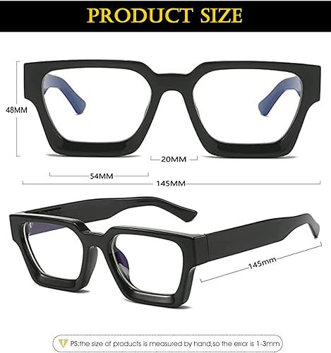 Miniatura 6 de EYLRIM Gafas de luz azul con marco cuadrado grueso para mujeres y hombres, lentes de computadora sin receta