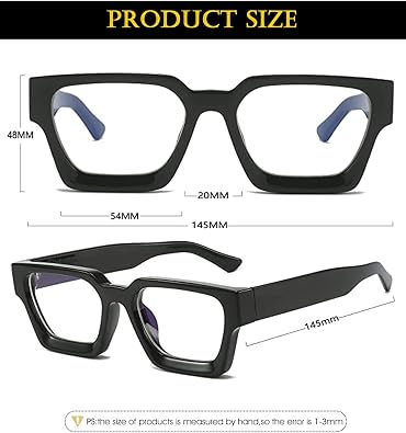 EYLRIM Thick Square Frame Blue Light Glasses for Women Men Non Prescription Computer Eyeglasses