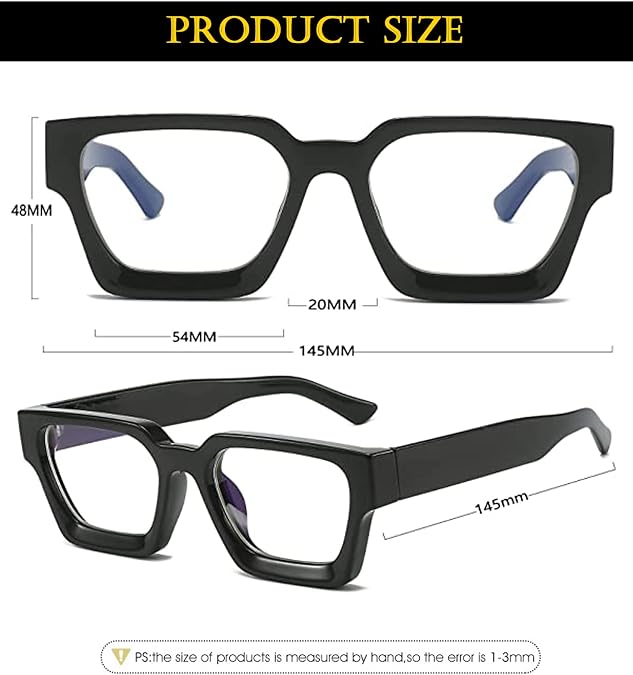 EYLRIM Thick Square Frame Blue Light Glasses for Women Men Non Prescription Computer Eyeglasses