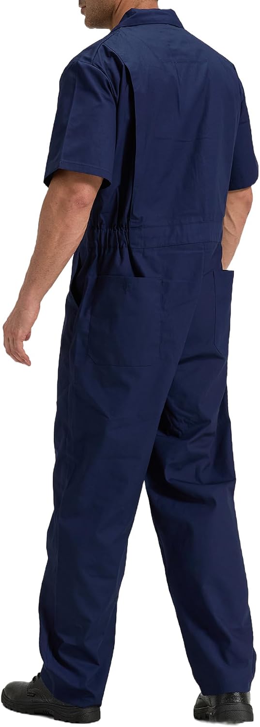 Mens Short Sleeve Coveralls Work Mechanic Jumpsuit Breathable Overalls Lightweight Zipper Front