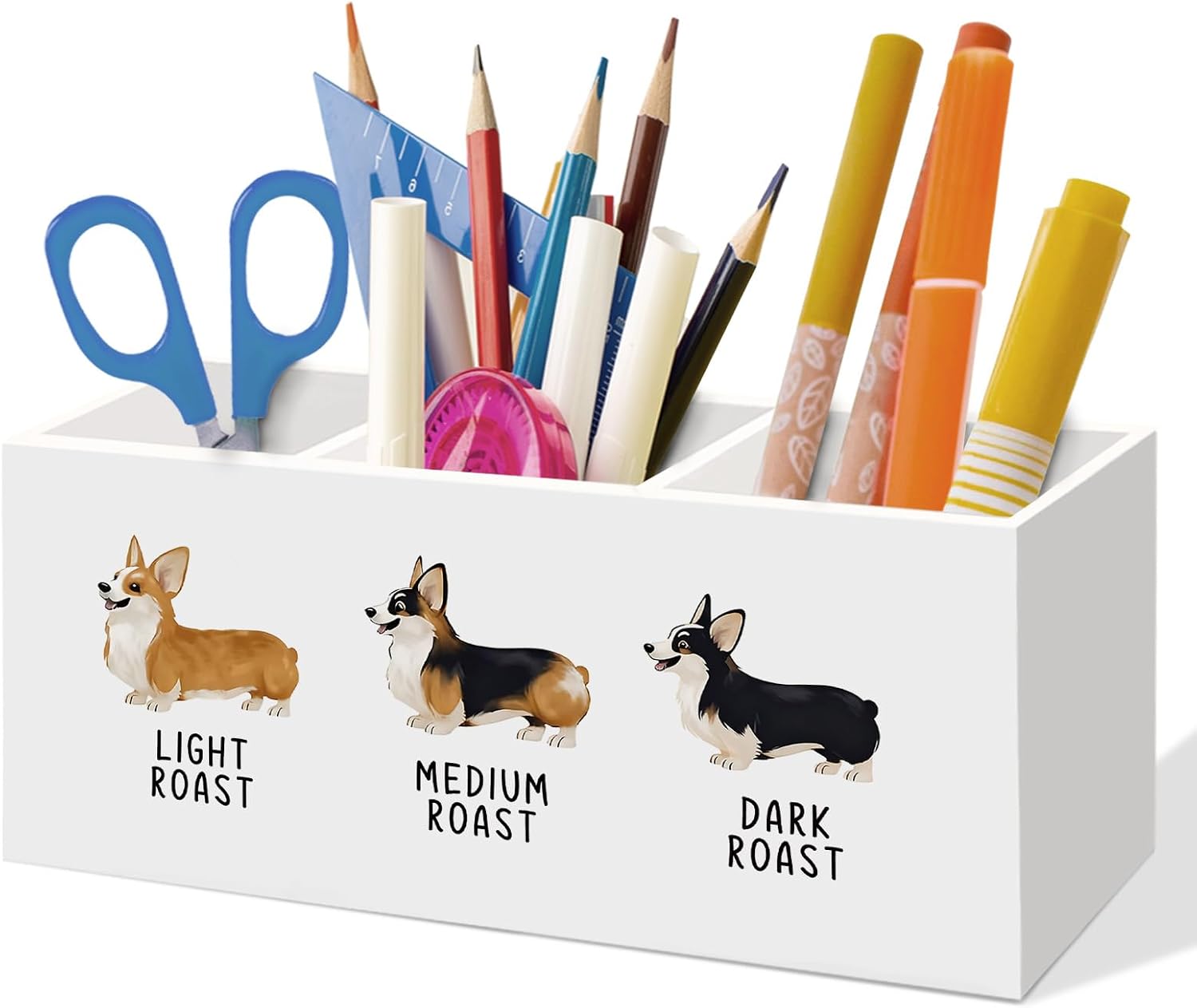 Funny Corgi Dog Pen Holder for Home Office Desk, Corgi Lovers Gifts for Women Men, Dogs Themed Home Desk Decor, Cute Puppy Makeup Brush Toothbrush Holder Organizer for Office
