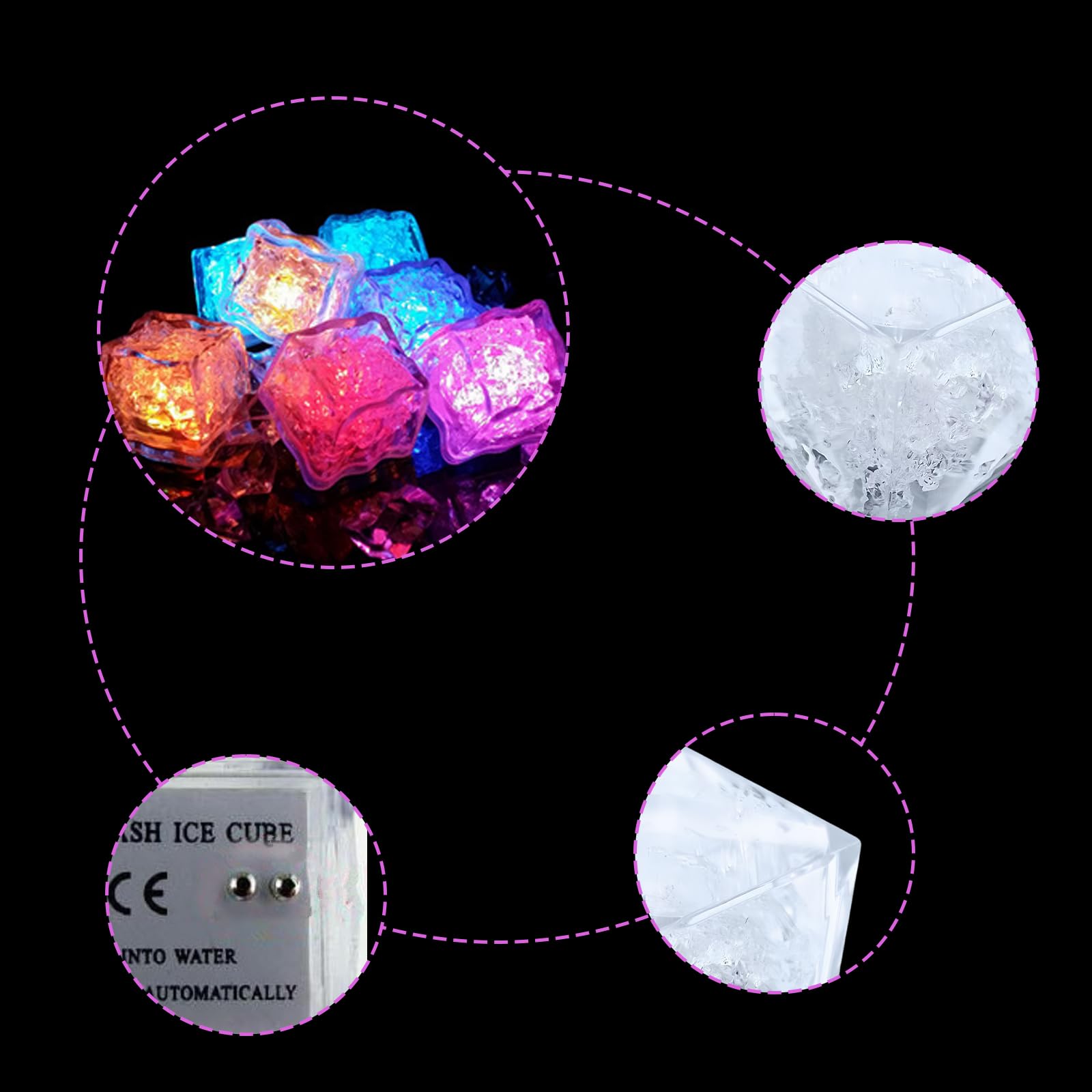 Ghiaccio Luminoso 24 Pezzi, Luminous Ice, Cubetti di Ghiaccio Luminosi, LED Cubetti Ghiaccio, Multicolore Cubo Ghiaccio LED Ice, per Bar, Balli, Matrimonio, Ricevimenti, Feste