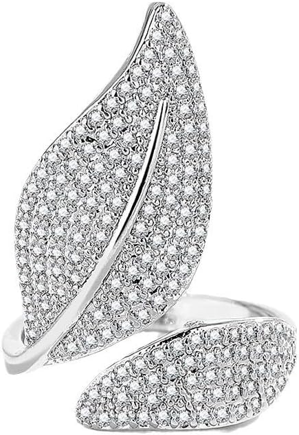 Leaf Ring for Women Cubic Zirconia Silver Plated Ring Adjustable Nature Inspired Leaf Wrap Rings Daily Wear Stackable Fashion Jewelry