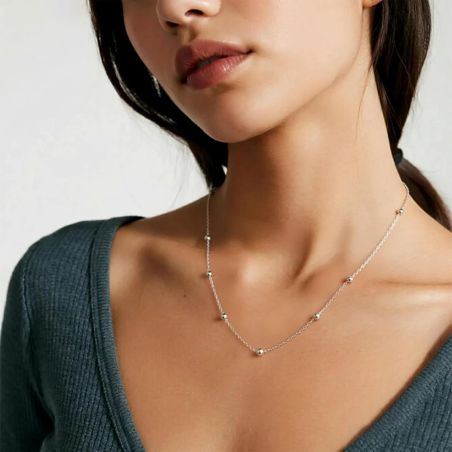 925 Sterling Silver Bead Chain Necklace for Women Simple Dainty Satellite Beaded Chain Necklace, Sturdy Chains Necklaces Jewelry with Lobster Clasp | 16/18/20/22/24 Inches - Image 5