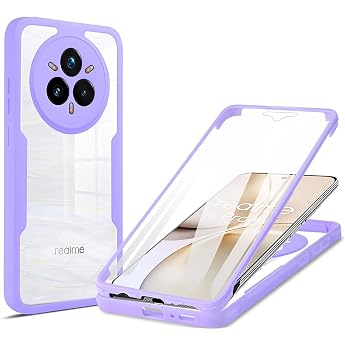 ILING Transparent Case for Realme 14 Pro+ Plus 5G 360 Degree Full Body Shockproof Protective Case with Built-in Screen Protector Ultra Thin Hard PC Silicone TPU Mobile Phone Case Purple