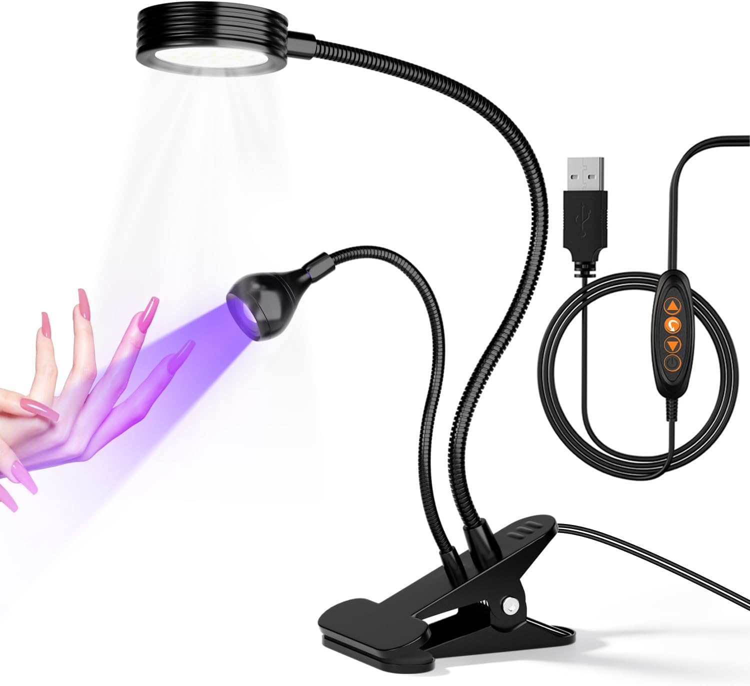 UV Nail Lamp with LED Lighting Fixtures, Single Nail Dryer | UV Light for Gel Nails, Flash Cure Nails Lamp, Gooseneck Clamp Home and Salon, 365+395nm Black