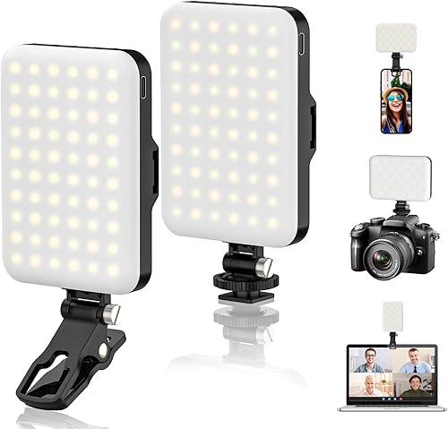 ALTSON Paquete de 2 60 luces LED para selfie, clip portátil para luz de llenado de teléfono, luz recargable de 2200 mAh, CRI 97+, 3 modos de luz,
