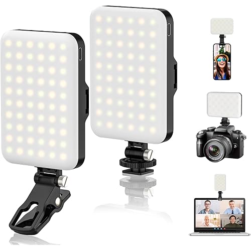 2-Pack 60 LED Selfie Light Portable Clip for Phone Fill Light Rechargeable 2200mAh Clip on Light, CRI 97+, 3 Light Modes Camera Lighting for Phone, iPhone, Webcam, TikTok, Photo, Makeup