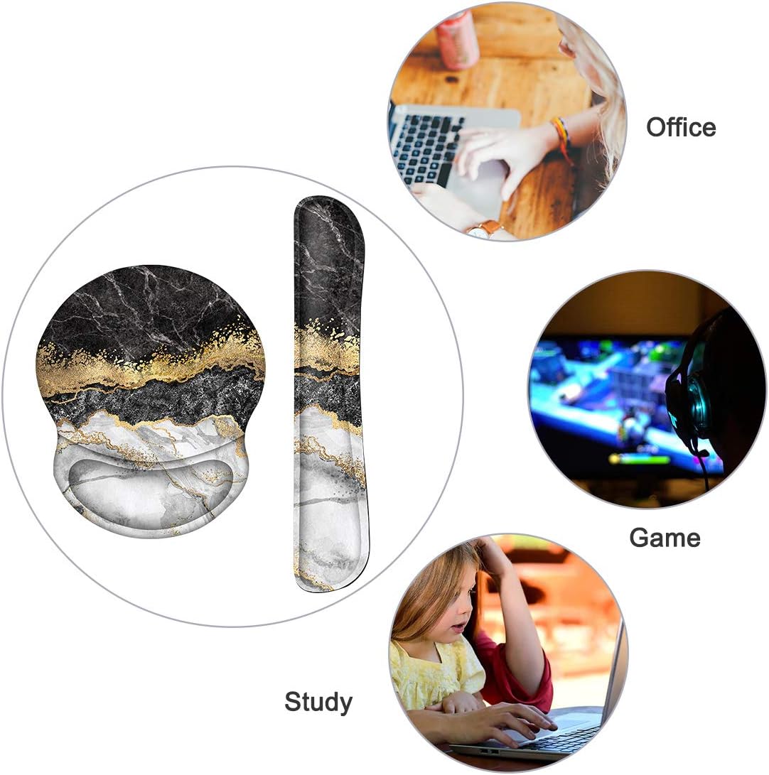 Anyshock Keyboard Wrist Rest and Ergonomic Mouse Pad with Wrist Support, Memory Foam Wrist Cushion Support Non Slip Base Easy Typing and Relieve Wrist Pain for Computer Laptop (Black White Abstract)