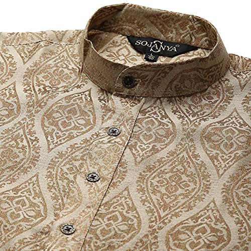 Image of Sojanya (Since 1958 Men'S Cotton Linen Blue Foil Printed Only Long Kurta