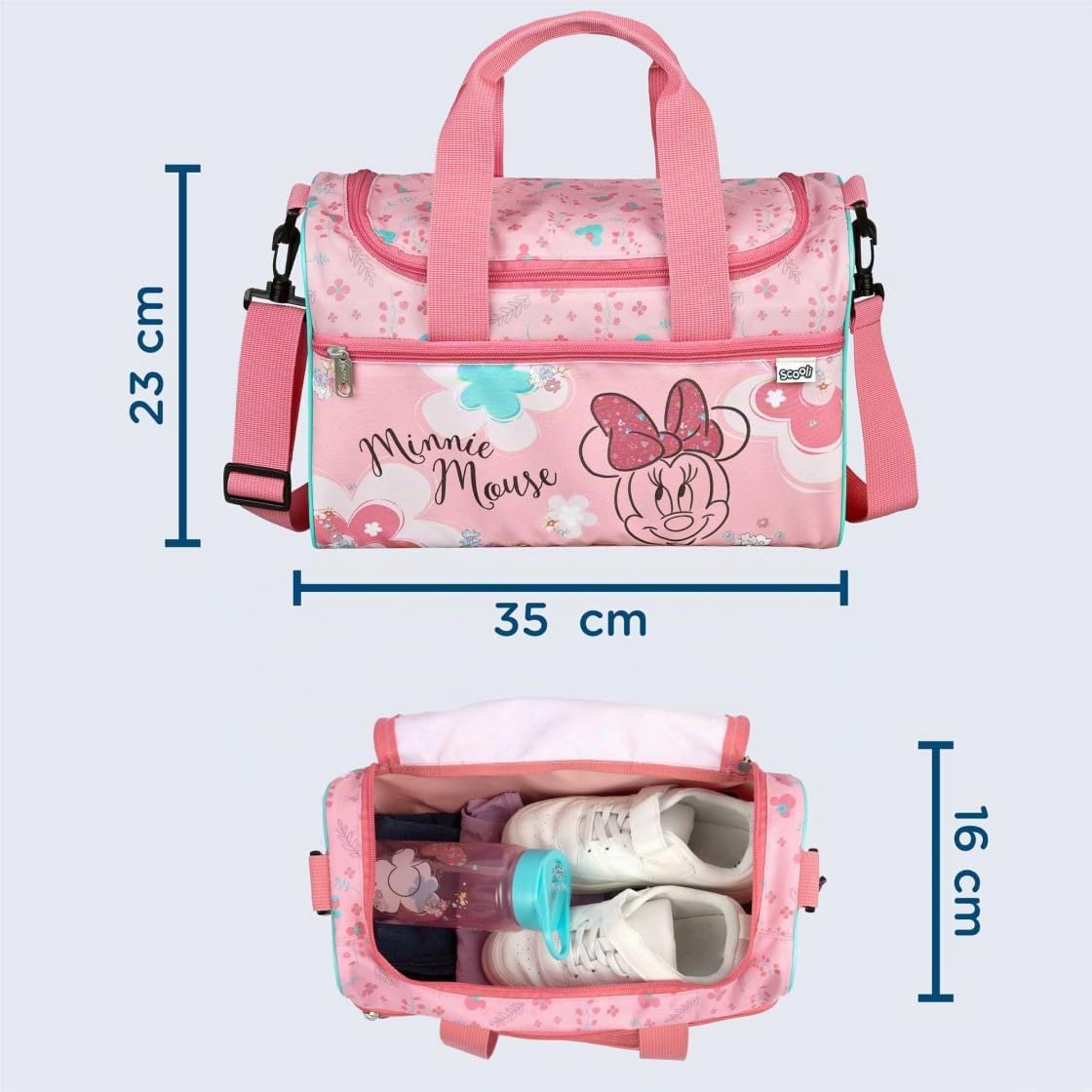 Piccola borsa sportiva Minnie Mouse per bambini – Personalizzata con nome – Disney borsa da viaggio per bambini, Rosa - Minnie Mouse, 35 x 23 x 16 cm, Stile Minnie