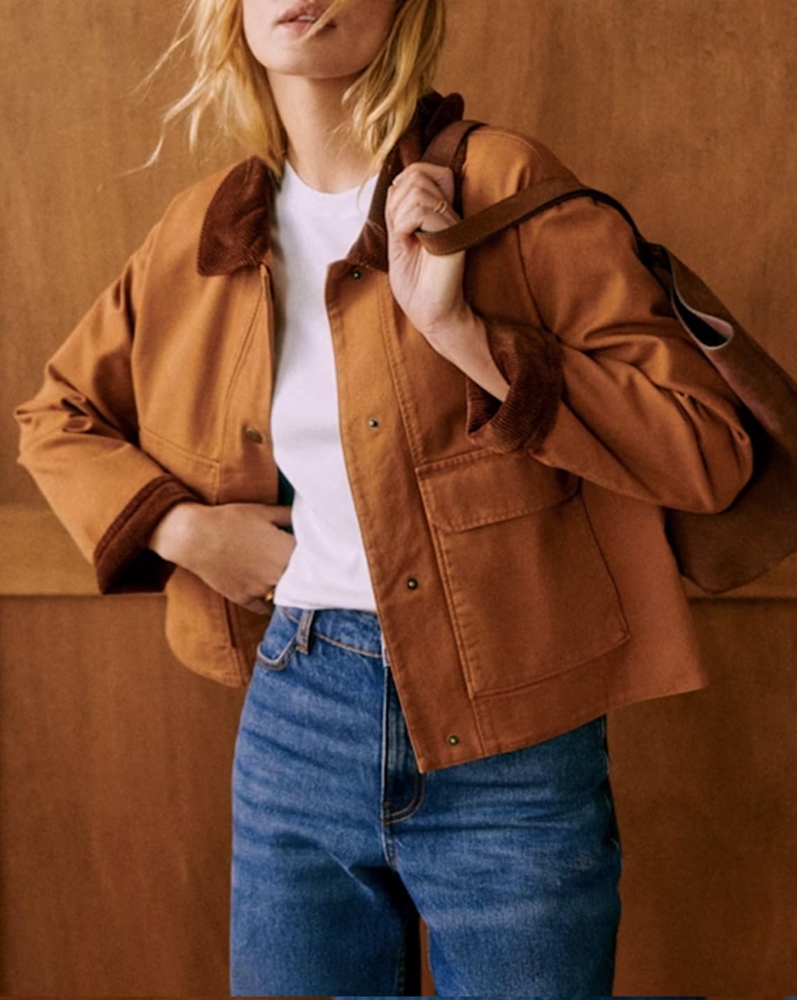 Barn Jackets for Women Casual Contrast Collar lightweight Coat Button Down Long Sleeve Outerwear with Pockets - Image 7