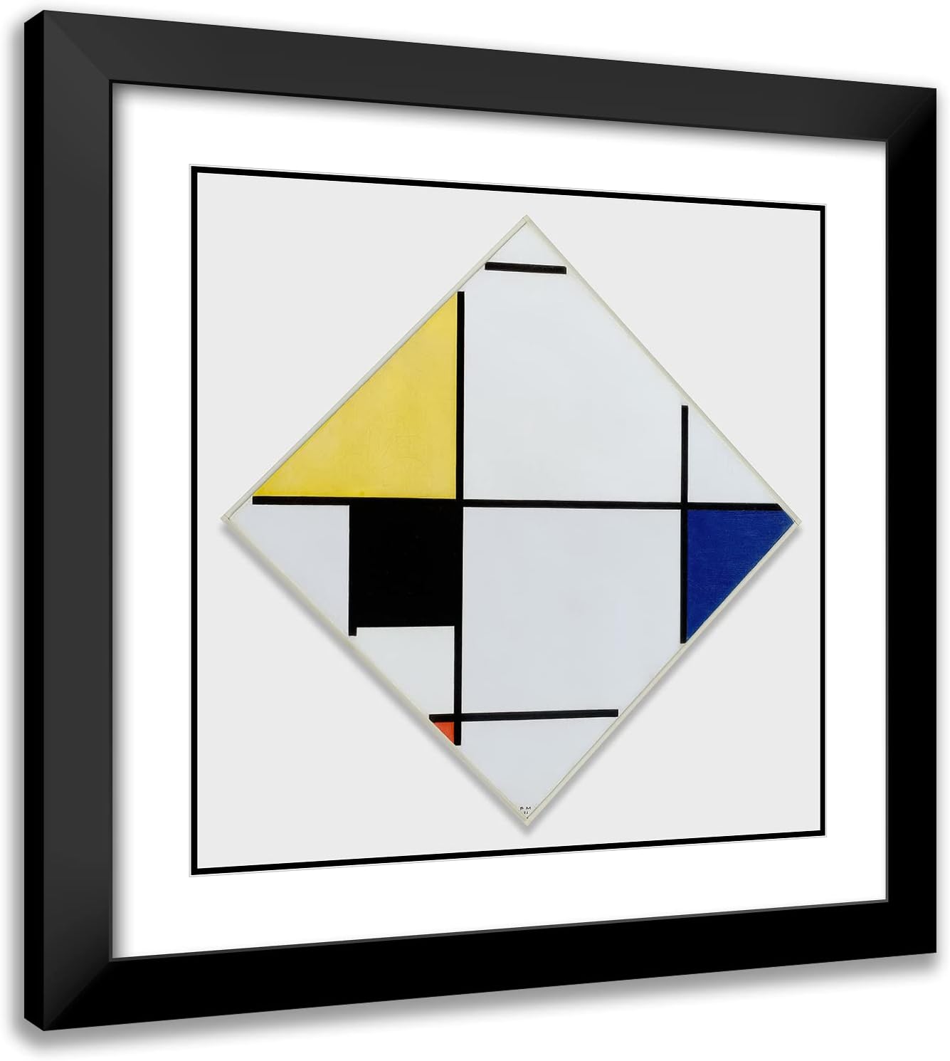 ArtDirect Piet Mondrian 20x20 Black Modern Frame and Double Matted Museum Art Print Titled - Lozenge Composition with Yellow, Black, Blue, Red, and Gray (1921)
