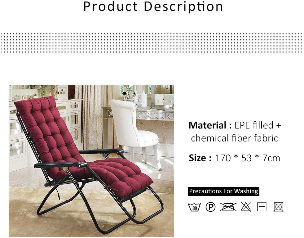 Lounge Chaise Cushion Patio Recliner Chair Cushions Sun Lounger Mattress with Cap 60 Inch for Garden Outdoor Indoor Sofa Tatami Car Seat Bench (Red)