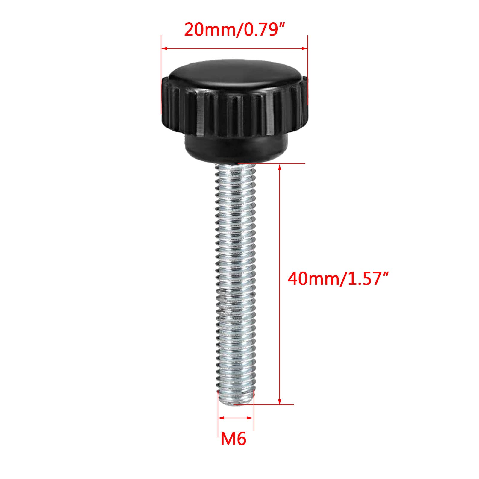 TA-VIGOR 3Pcs M6 x 40mm Male Thread Knurled Clamping Knobs Grip Thumb Screw on Type Round Head 20mm Dia, M6 x 40mm-3Pcs - Image 2