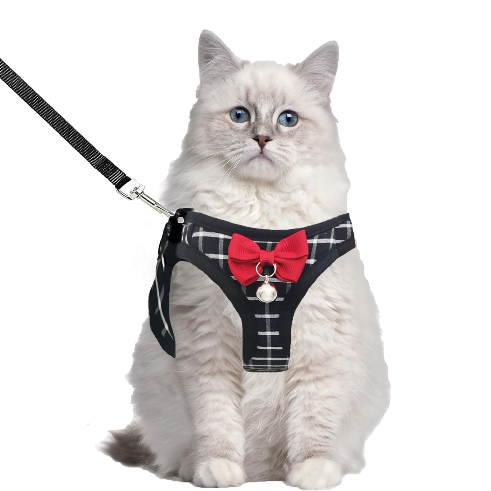 Cat Leash and Harness Set,Breathable Dog Harness,Pet Harness,Adjustable Mesh cat Harness and Leash Escape Proof for Puppy Cat Rabbit (Black, L)