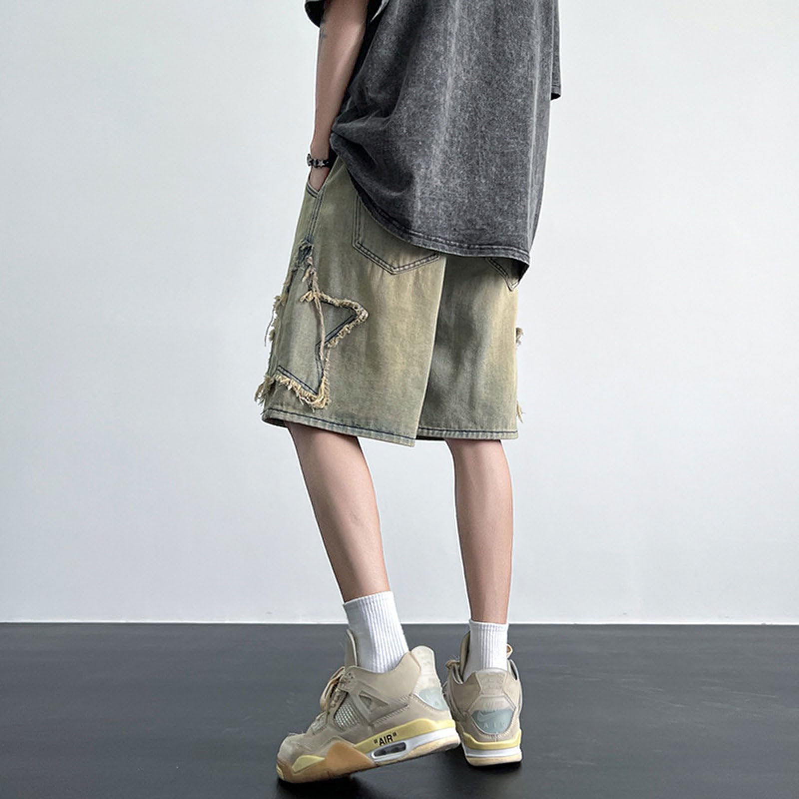 Pantalones cortos de mezclilla bordados Y2K para adolescentes y niños, pantalones cortos de mezclilla con cordón, cintura elástica, pantalones cortos holgados