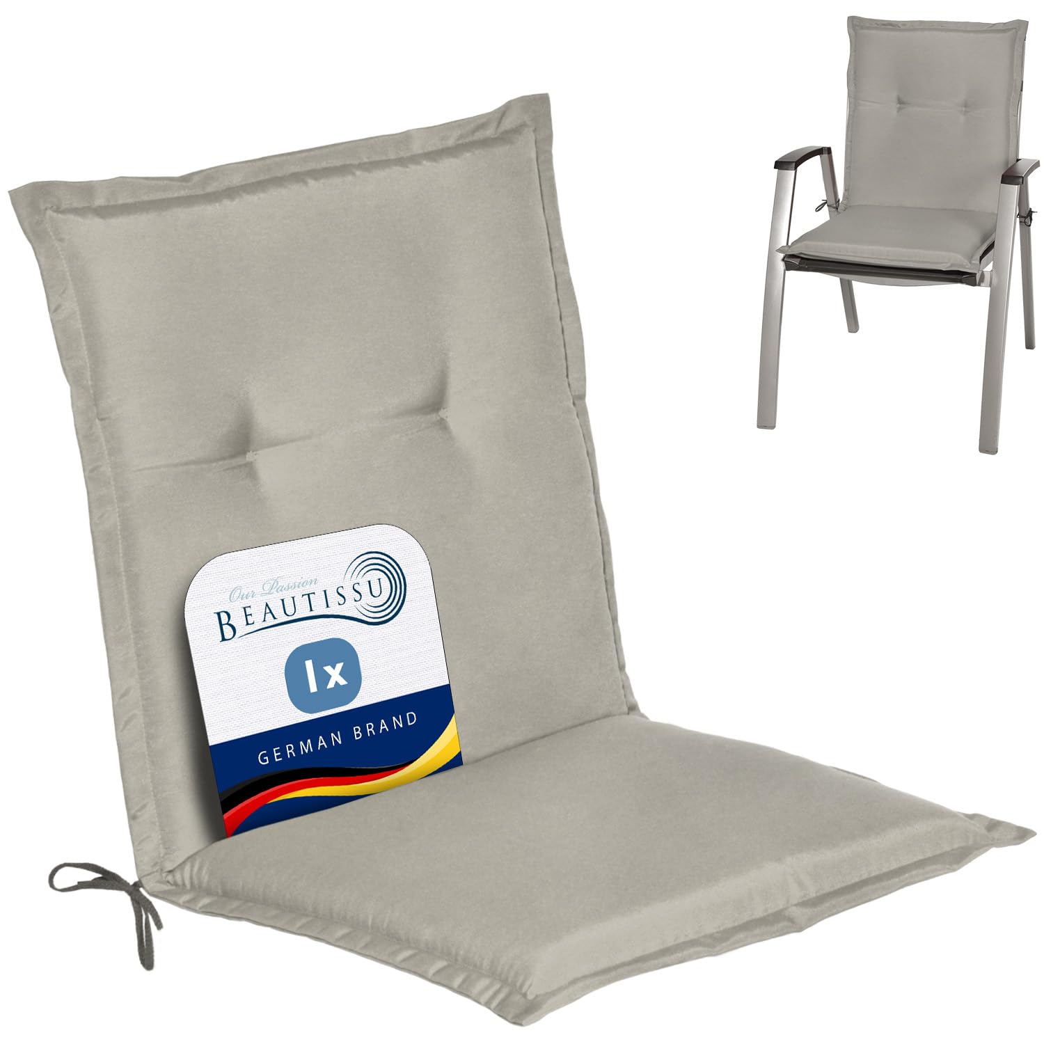 Beautissu Lowback Outdoor Chair Cushions 100x50x6 cm Loft NL - Seat Cushions for Garden Chairs with Backs Recliner Patio Chair Sunbed Bench - Light Grey — image 1