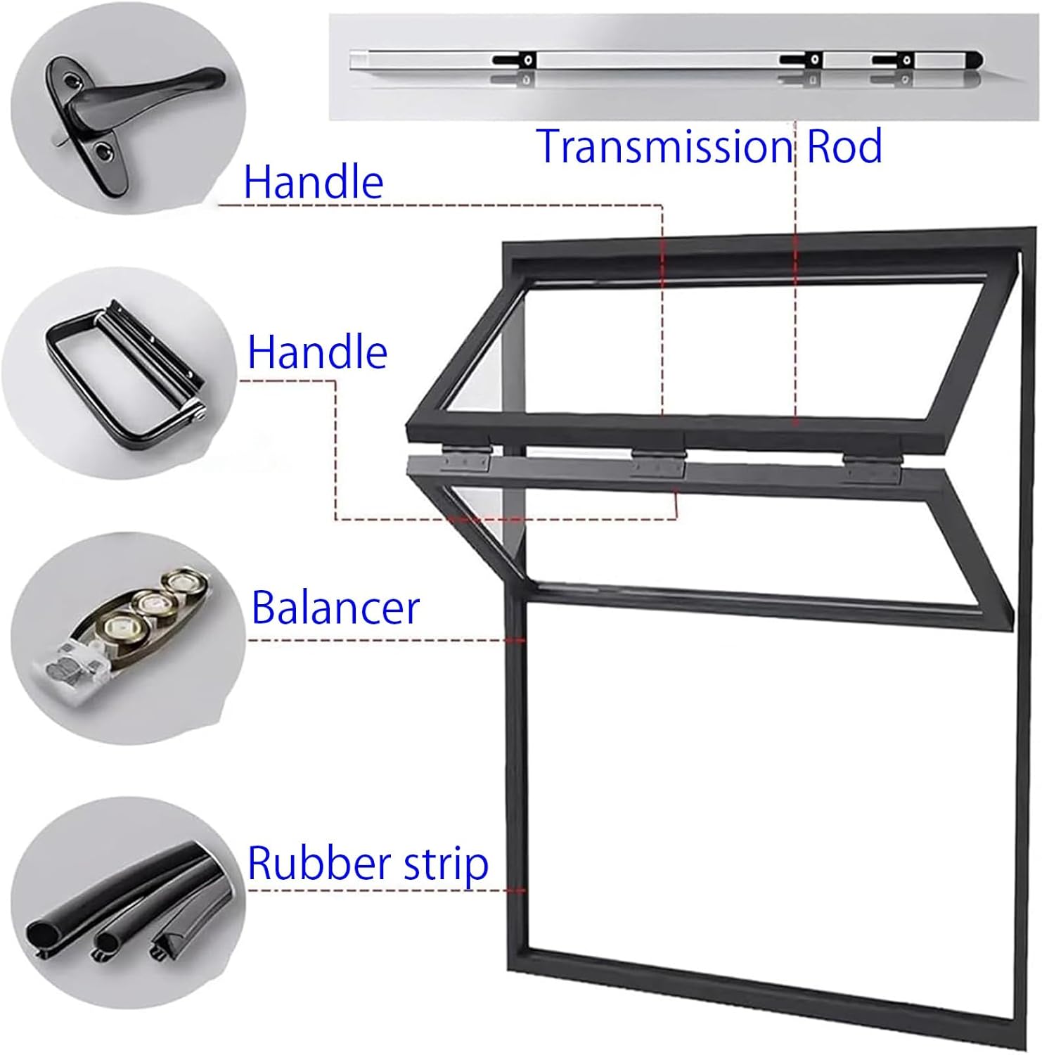 Concession Window for Food Truck, Aluminum Serving Shed Window, Ventilation Vertical Sliding Window, Flush Mount Upper Lower Folding Replacement Window(36x24in/91x61cm)