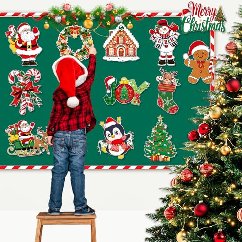 Image of Large 11 inchx14 inch Vintage Christmas Cutouts Decorations Cardboard Cutout Set of 12, Vintage Christmas Red and Green Paper Cut Outs Party Decoration Indoor Outdoor, Retro Paper Xmas Cutouts Wall Decor