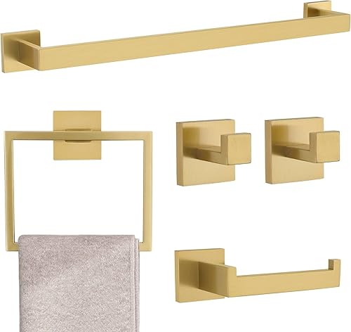 Juego de 5 piezas de accesorios de baño de oro cepillado, juego de toallero para baño, acero inoxidable SUS304, montado en la pared, 23.6 pulgadas