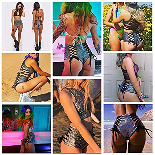 Women Rave Holographic Bodysuit Mini Two Piece Hologram Metallic Silver For Dance Party Clubwear Edm Festival #TOP1
