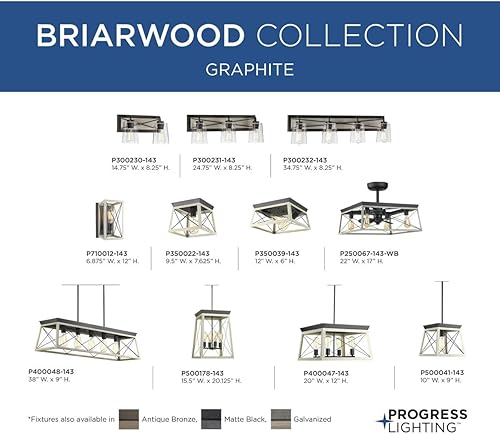 Miniatura 15 de Progress Lighting Briarwood Collection - Lámpara de tocador de baño de cristal transparente con 3 luces, grafito, color negro